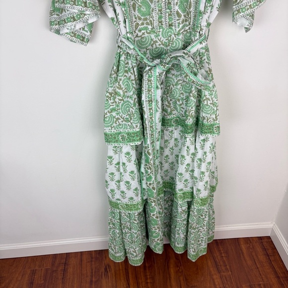 Sue Sartor Ibiza Triple Tier Hostess Maxi Dress Basil/Cardamom Size Large - Picture 8 of 12